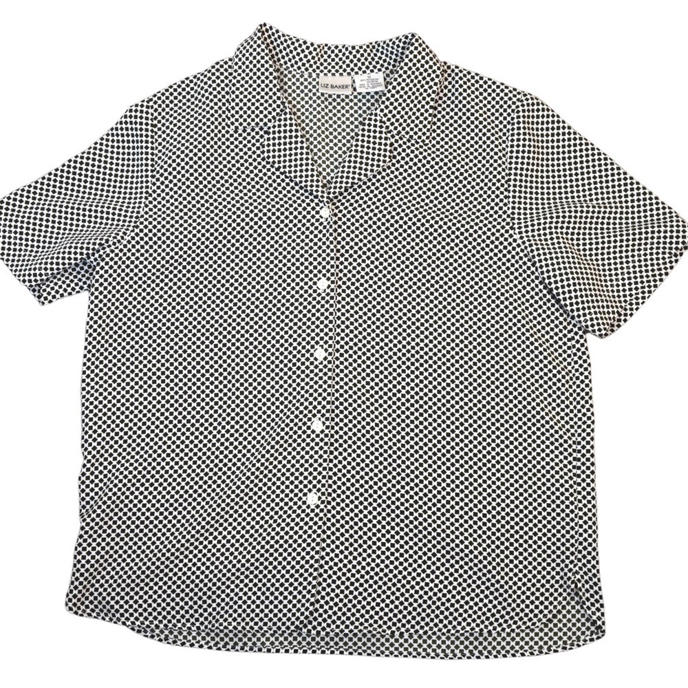 Liz Baker‎ Silky Black & White Career Blouse, Size 12